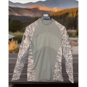 Massif Army Combat Shirt Men L Olive Green Camo Zipper Pocket Stretch Adjustable